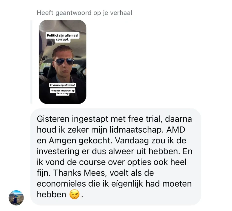 Screenshot van de beleggingsresultaten van Michael (AMD & AMGN)