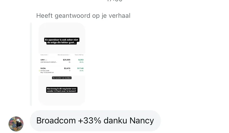 Screenshot van de beleggingsresultaten van Daniel (NVDA-winst)